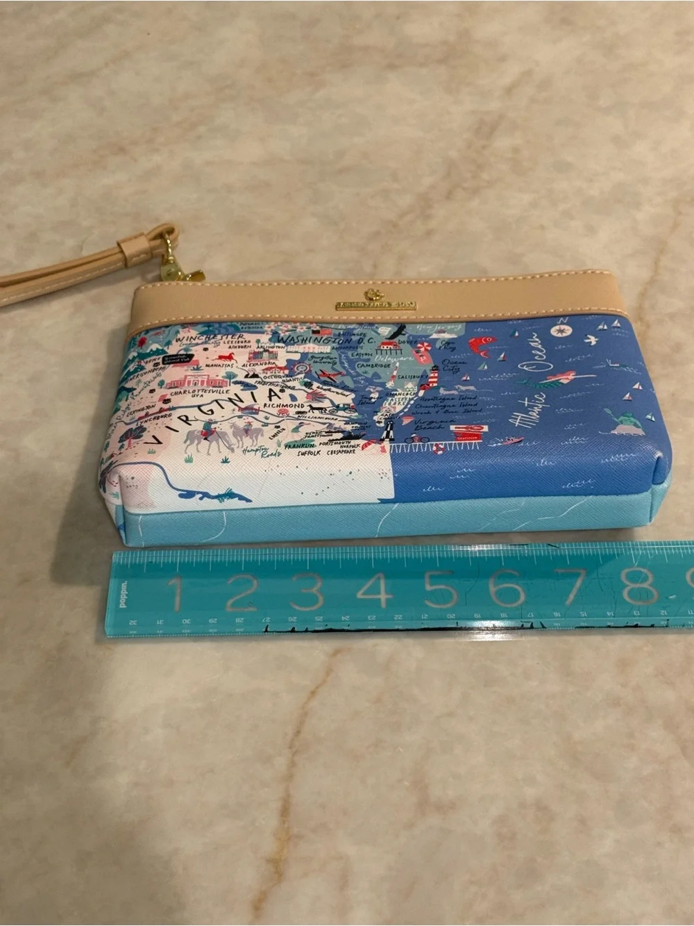Spartina 449 Virginia Map Wristlet in Blue and Tan